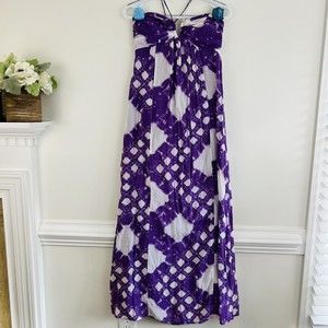 BCBGENERATION Womens Sz 6 Purple & White Halter Maxi Dress Boho